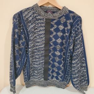 Vintage Chunky Knit Sweater with Leather Accent